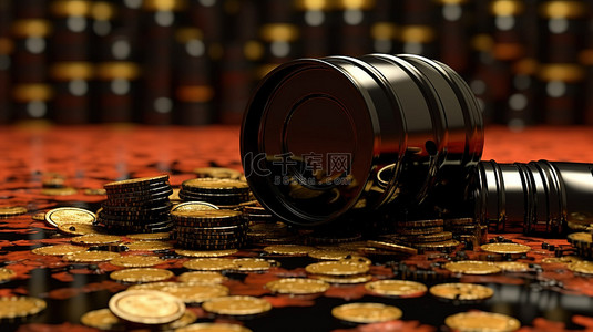 群体细分背景图片_价格细分的概念 黑油桶和金币的 3D 插图