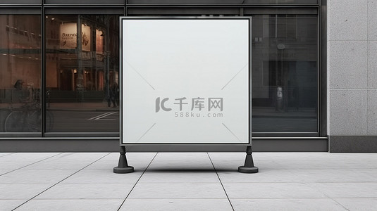 手绘招牌背景图片_空混凝土墙上商店招牌方形玻璃模型的 3D 渲染