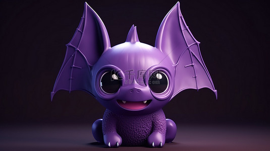 异想天开的 3D 插图，带有尖牙的紫色蝙蝠，非常适合万圣节装饰和装饰品