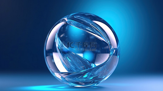 蓝色背景上透明蓝色球的特写 3D 渲染