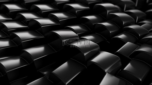 抽象背景中由黑色金属立方体制成的波状形成的 3D 插图
