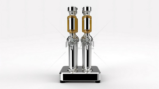 龙头背景图片_带有五个龙头手柄和分配器的啤酒塔的独立 3D 插图