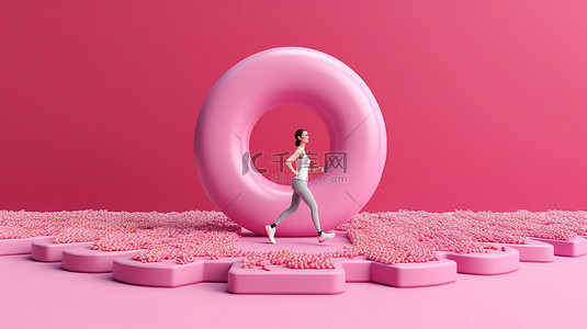 困境背景图片_诱人的甜甜圈，一个在跑步机上跑步的健身困境者，在粉红色背景下进行 3D 渲染