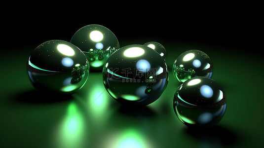 黑暗背景 3D 渲染中孤独的祖母绿球体