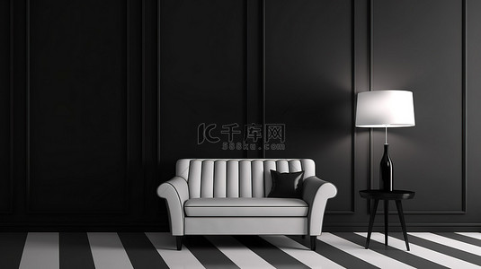 对比背景图片_对比鲜明的白色椅子照亮昏暗的房间，创造出戏剧性的 3D 场景