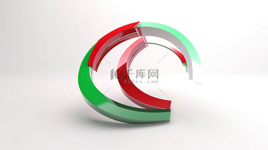 360度旋转背景图片_红色和绿色旋转 360 度圆形箭头图标的孤立白色背景 3D 渲染