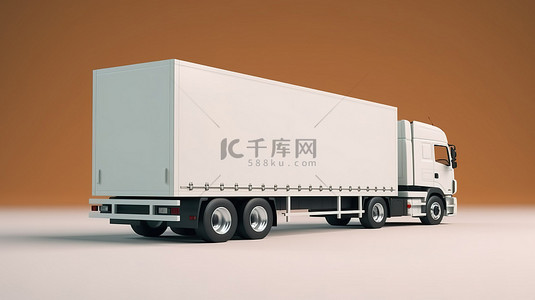 宽敞的白色卡车，配有半拖车可定制图形模板 3D 渲染