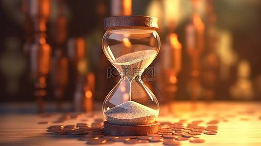 支付背景图片_时间沙漏的价值描绘时间就是金钱的概念 3d