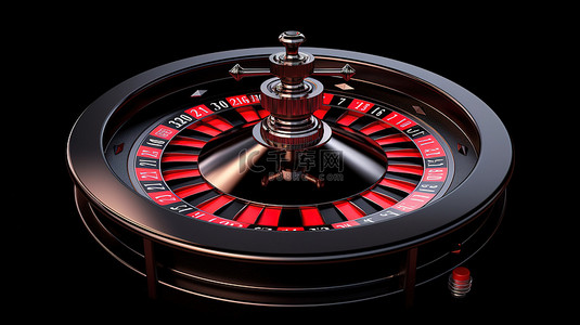 孤立的黑色赌场轮盘赌轮与红球 3D 渲染图像与剪切路径
