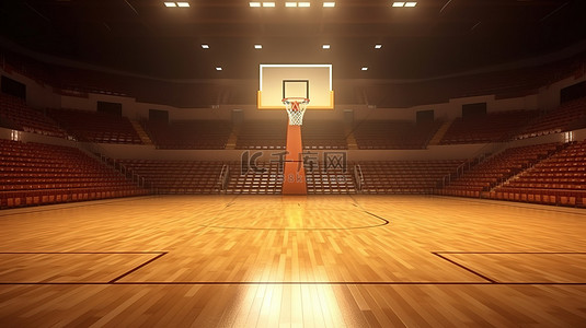 荒凉的游乐区，一个空置的篮球场，带有 3D 渲染背景的篮板运动场