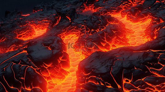 3d 渲染插图火热的岩浆像熔岩一样流动