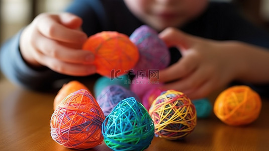 孩子用 3D 笔和塑料丝制作复活节彩蛋