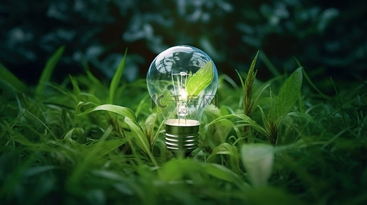 绿叶草灯泡 3d 中的可持续能源概念