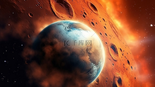 外太空中火星的壮观 3D 插图