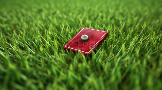 绿草地上红色导航销的 3d 插图