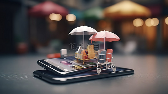 互联网背景图片_平台应用程序通过 3d 渲染智能手机实时在线销售产品