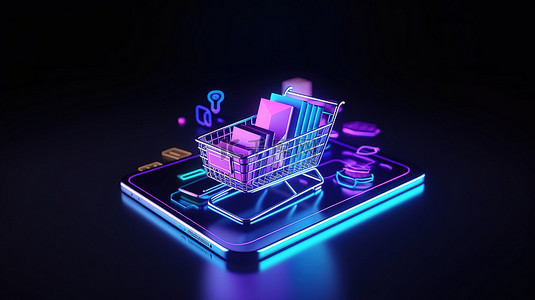 移动支付和购物信用卡交易和通过智能手机在线购买的 3D 插图