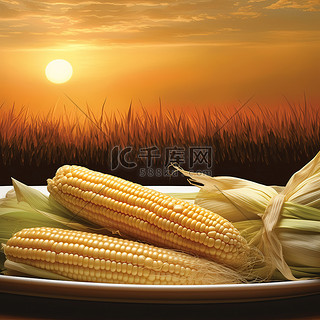 照片显示日落时的玉米棒