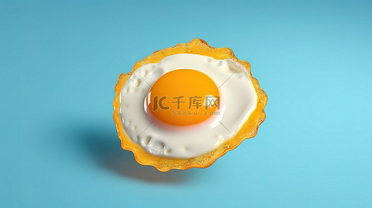 营养早餐背景图片_3d 渲染孤立的蓝色背景上煎蛋的插图