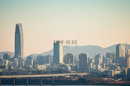 旅行背景图片_一天的首尔天际线
