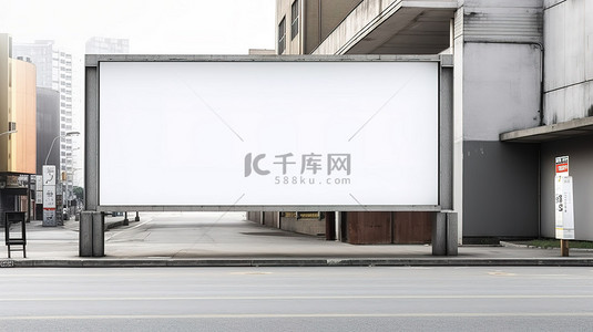 户外广告背景图片_用于户外广告的空白街道上孤立空白广告牌模板的侧视图 3D 渲染