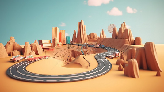 弯曲小路背景图片_用于旅行和度假广告的弯曲道路的定制 3D 设计