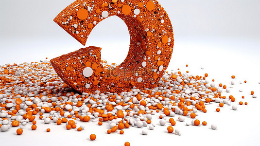 水磨石背景图片_使用 3D 渲染创建的白色背景上的橙色水磨石图案与符号
