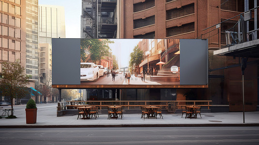 艺术框背景图片_繁忙街道上显示的宽敞广告牌的 3D 渲染