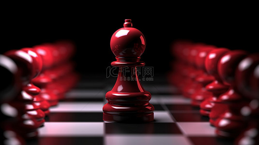 励志红色背景图片_红色国际象棋棋子作为 3D 渲染中黑色背景领导力象征的插图