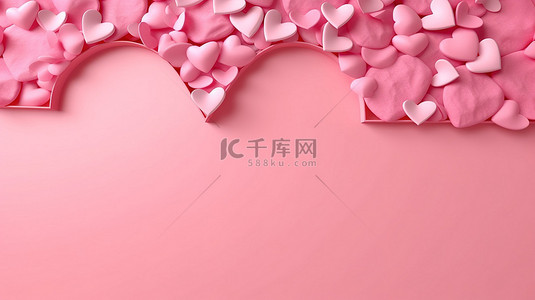 情人节贺卡模板背景图片_传播爱这个情人节粉红色 3D 心形背景贺卡和广告