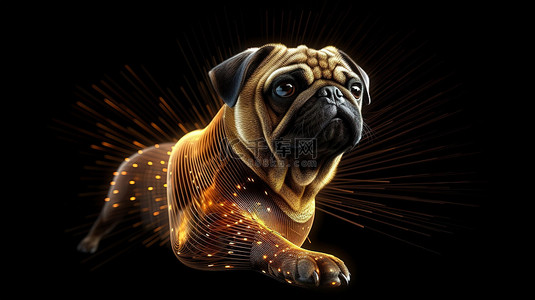 快乐小狗背景图片_3D 渲染的抽象哈巴狗设计非常适合动物爱好者和黑色背景上隔离的宠物主题艺术品