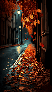 秋天的夜晚背景图片_落叶夜晚街道背景