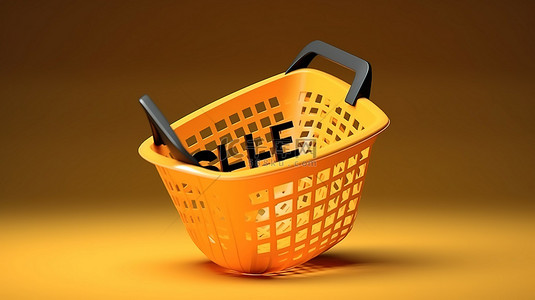 售價背景图片_商店空塑料购物篮的超级销售 3D 渲染