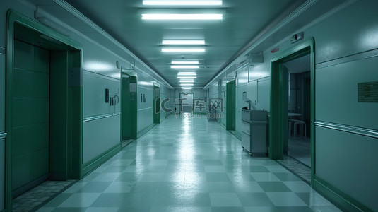 医院房间背景图片_3D 渲染中的怪异和怪异医院军官室