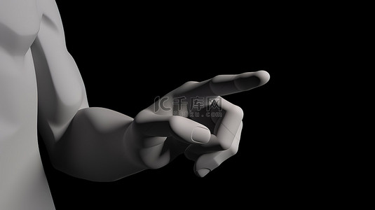3D 渲染中的卡通手用手指指向右侧并投射阴影
