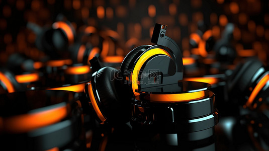 音乐会背景图片_带问号的黑色耳机的 3D 插图