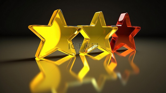 游戏元素背景图片_五颗黄色星星的光泽 3D 插图代表游戏成就客户评级和客户反馈概念