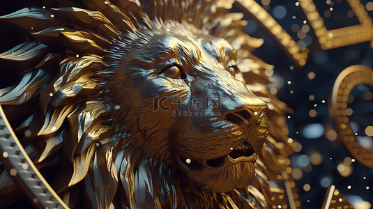 十二背景图片_狮子座金色黄道十二宫的特写 3D 插图