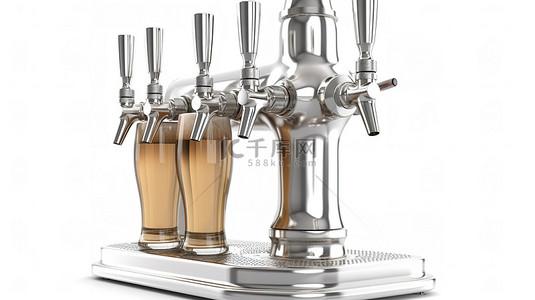 扎啤背景图片_金属啤酒泵塔 3D 插图的酒吧设备隔离在白色背景