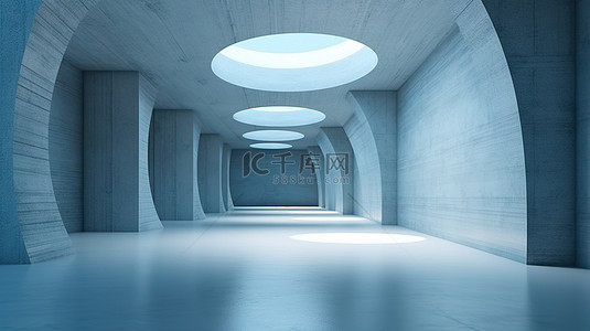 蓝光背景图片_3D 渲染室内设计蓝色抽象混凝土路径