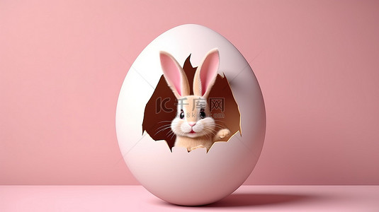 复活节彩蛋的 3D 插图，兔子耳朵弹出大量复制空间