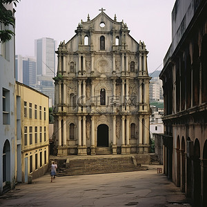 中国澳门市中心的老教堂街