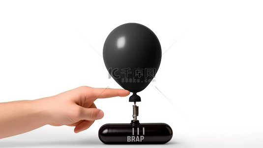 带黑色手气泵的充气气球和白色背景 3d 渲染上的结果符号