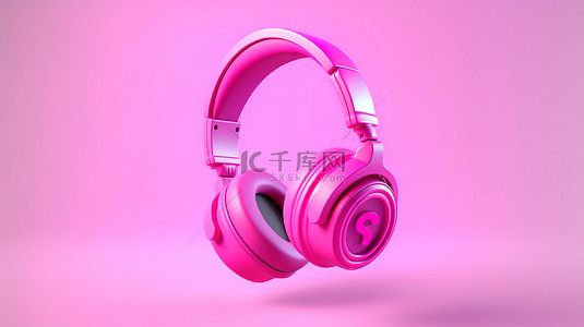 3d 渲染粉红色隔离背景的插图，带粉红色耳机和问号