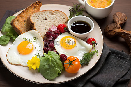 福利背景图片_一盘食物，包括面包和鸡蛋