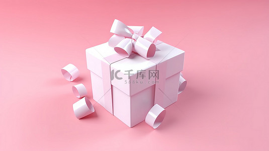圣诞圣诞背景图片_粉红色背景上 3d 渲染的白色礼品盒