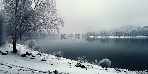湖上的雪冬天场景壁纸