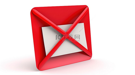 邮政标志背景图片_带有红色禁止标志的白色信封的孤立 3D 插图
