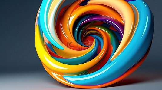 3d 渲染几何螺旋与彩色扭曲抽象形状