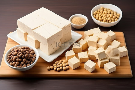 蛋白质背景图片_各种豆腐黄豆和豆面包